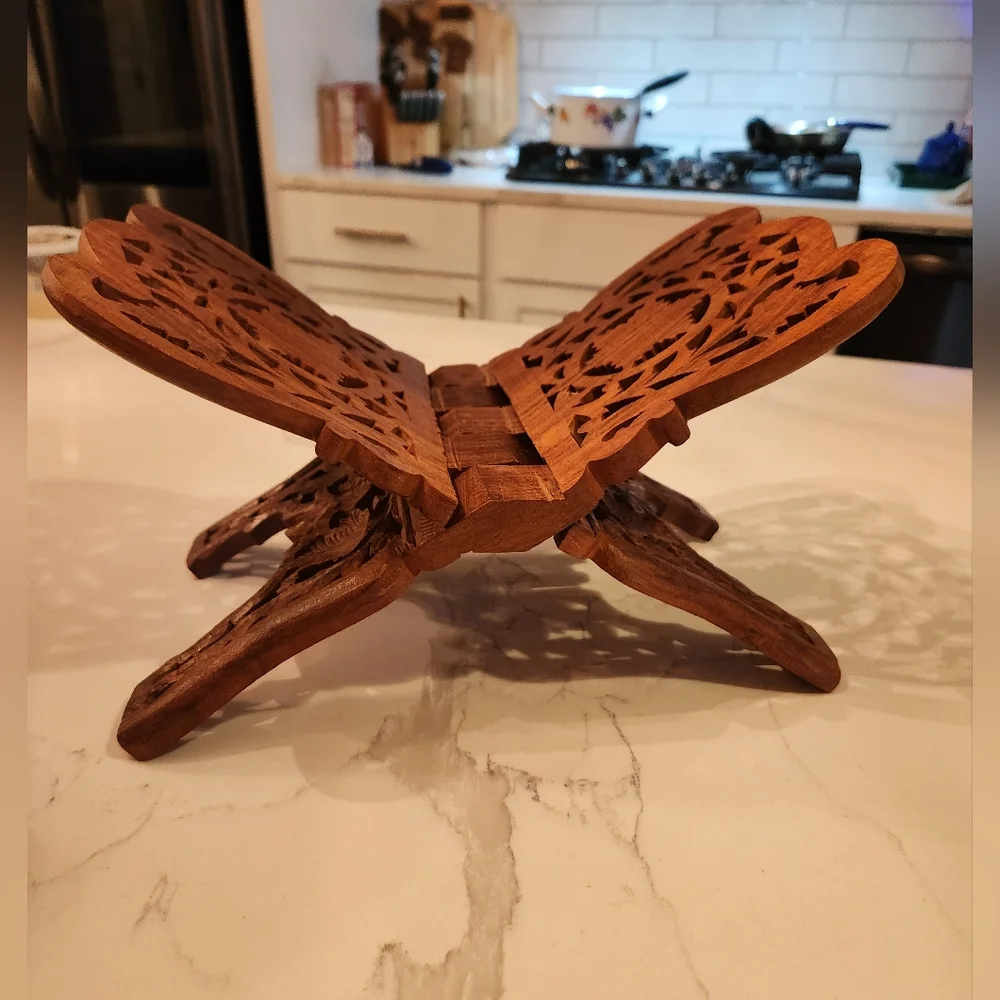 VINTAGE Carved Wood Foldable Prayer Book Holder Stand Magazine Rack Traditional - Picture 3 of 7
